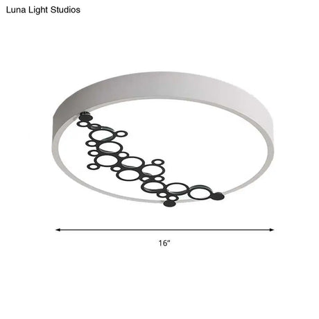 Simple Iron Led Flushmount Bedroom Light – 16’/19.5’ Round/Square Flush With Bubble Pattern White