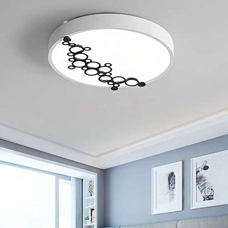 Simple Iron Led Flushmount Bedroom Light 16/19.5 Round/Square Flush With Bubble Pattern White