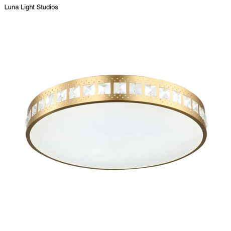 Simple K9 Crystal Gold Drum Ceiling Light - Led Flush Mount Fixture (16’/19.5’/23.5’) 3 Color