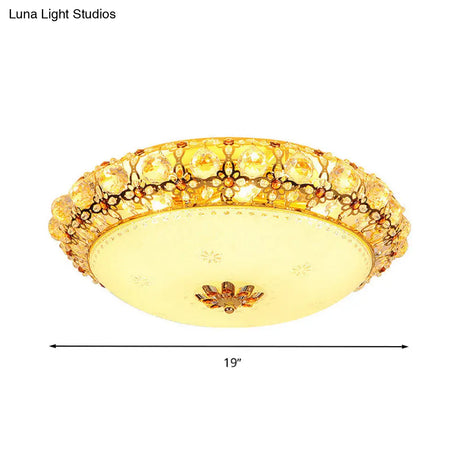 Simple Led Flush Light With Clear K9 Crystal Dome - 15’/19’/23’ Wide White Ceiling Lamp