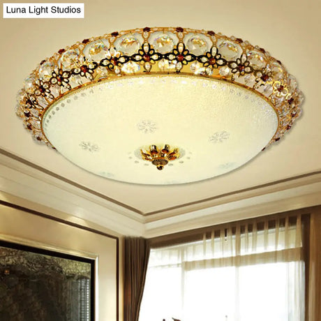 Simple Led Flush Light With Clear K9 Crystal Dome - 15/19/23 Wide White Ceiling Lamp (Warm/White/3