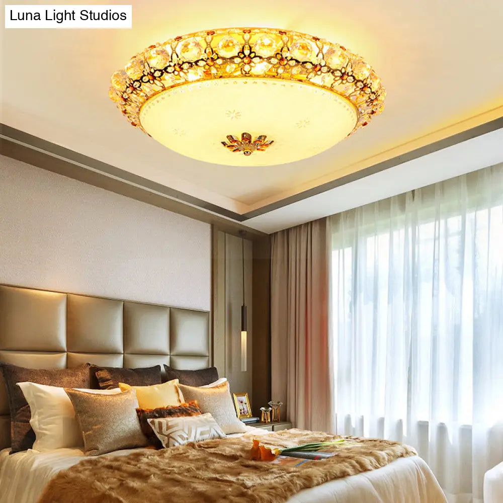Simple Led Flush Light With Clear K9 Crystal Dome - 15/19/23 Wide White Ceiling Lamp (Warm/White/3