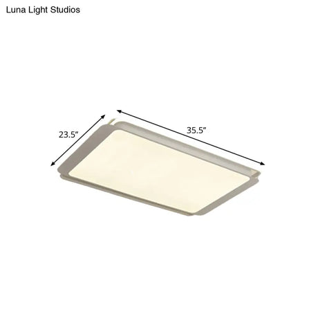 Simple Metal Integrated Led Flush Mount Ceiling Light Fixture - White Rectangular Design For Living