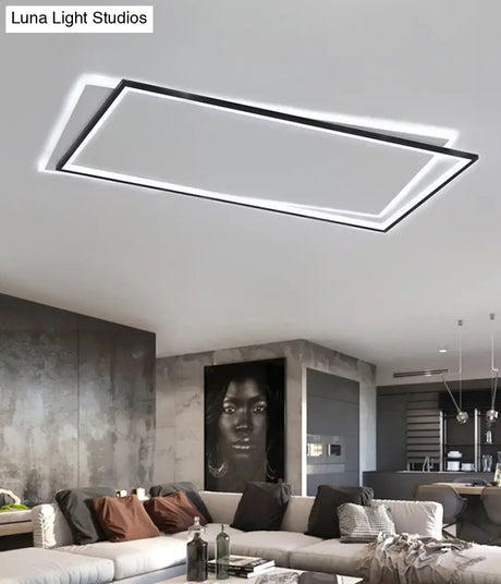 Simple Metal Led Flush Ceiling Light Fixture Black-White Rectangular Design