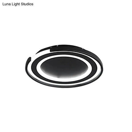 Simple Metal Led Flush Mount Light Fixture - Round Black/Black And White Bedroom Ceiling In