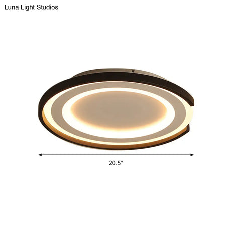 Simple Metal Led Flush Mount Light Fixture - Round Black/Black And White Bedroom Ceiling In