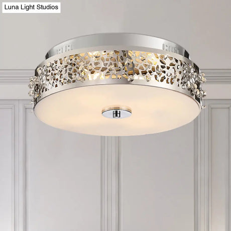 Simple Silver Crystal Flushmount With 4 Lights - Ideal For Bedrooms