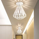 Simple Small Diamond Cage 1-Light Flush Mount Iron Ceiling Light In Black/White White