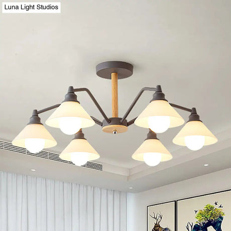 Simple Style 6-Light Metal Chandelier For Living Room With Conical Shade