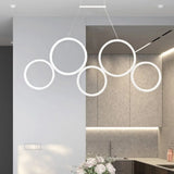 Simple Style Acrylic Multi-Ring Chandelier Lamp With 3/5 Lights - White/Coffee Hanging Light