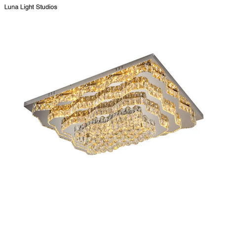 Simple Style Crystal Flush Mount Led Ceiling Light In Chrome - Perfect For Great Room