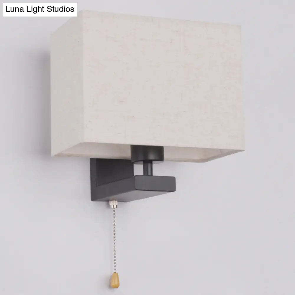 Simple Style Fabric Rectangle Wall Lamp - 1 Bulb Beige Bedside Light Fixture