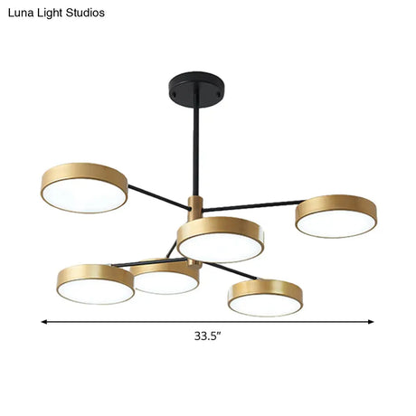 Simple Style Metal Pendant Lighting with 6 Heads Gold/White - Branch Living Room Hanging Ceiling Light