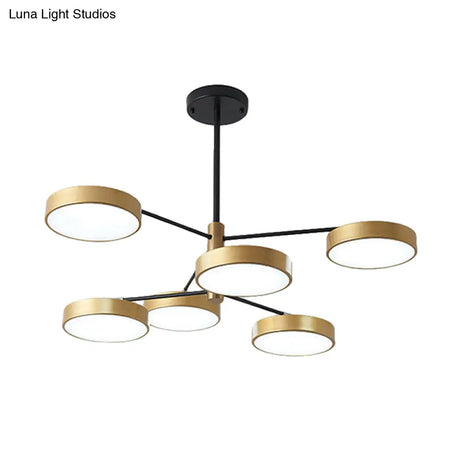 Simple Style Metal Pendant Lighting with 6 Heads Gold/White - Branch Living Room Hanging Ceiling Light
