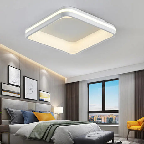 Simple Style Metal Square Flush Light - 19’ Or 25’ Wide Led Ceiling Mounted Fixture With