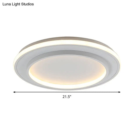 Simple Style White Disk Flush Mount Led Ceiling Light In Warm/White - 18’/21.5’ Wide