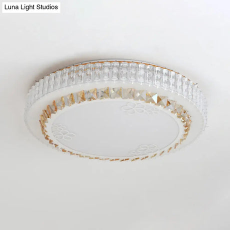 Simple White Crystal Flushmount Led Ceiling Light - Warm/White Lighting For Bedroom