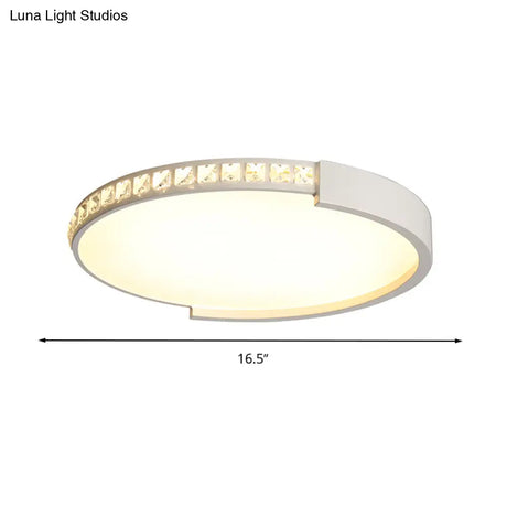 Simple White Led Flush Mount Crystal Lamp - 16.5’/20.5’/24.5’ Diameter