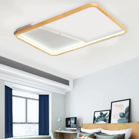 Simple Wooden Rectangular Led Flush Mount Ceiling Light - 13’/17’/21’ Wide Wood / 25.5’