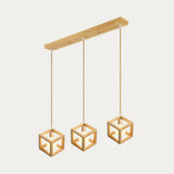 Simple Wooden Square Pendant Light With 3 Multi-Lights For Kitchen Wood / Linear