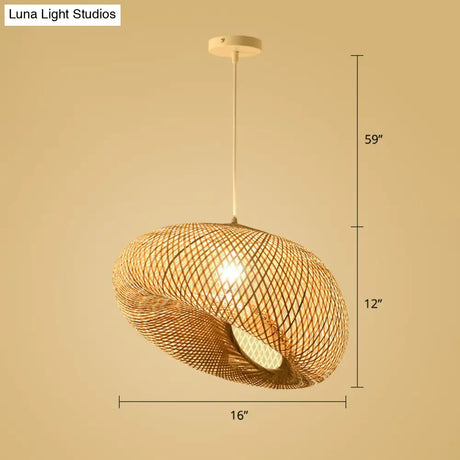 Simplicity Bamboo Pendant Light - 1-Light Wood Woven Suspension Lighting For Tea Room