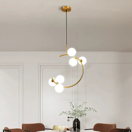 Simplicity Chandelier - Opaline Glass Hanging Lamp With C Arm For Bedroom 6 / Gold