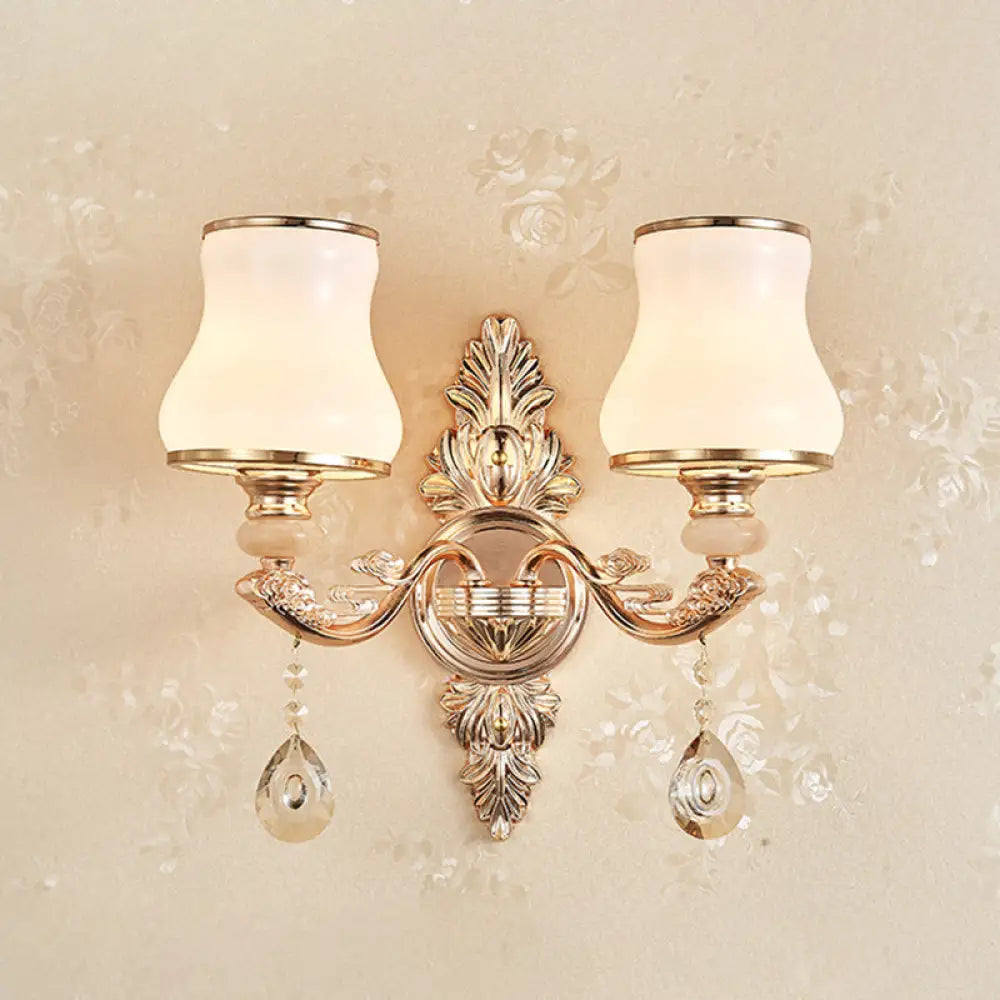 Simplicity Cream Glass Flower Wall Light With Gold Finish And Crystal Draping 2 / D