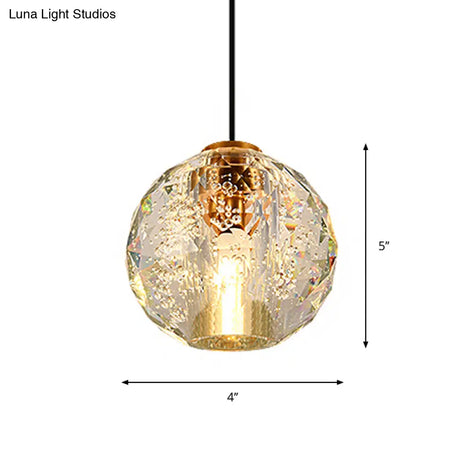Simplicity Crystal Ball Pendant Light - Gold Bedroom Lighting Fixture 1 Bulb