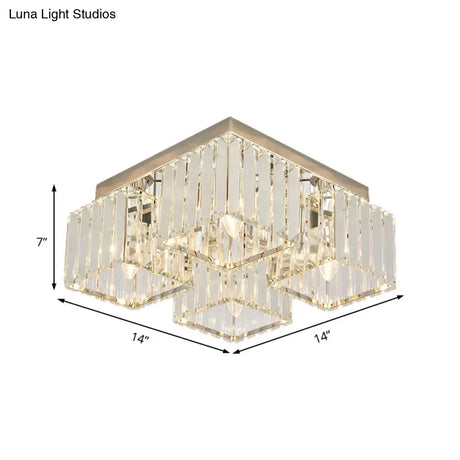 Simplicity Crystal Flush Light Fixture With Chrome Ceiling Mount - 4/6 Heads For Living Room