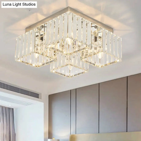 Simplicity Crystal Flush Light Fixture With Chrome Ceiling Mount - 4/6 Heads For Living Room