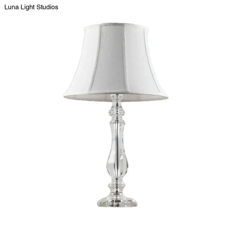 Simplicity Curvy Crystal Nightstand Lamp: Hand-Cut Fabric Task Lighting 1-Bulb White Design