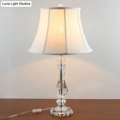 Simplicity Curvy Crystal Nightstand Lamp: Hand-Cut Fabric Task Lighting 1-Bulb White Design