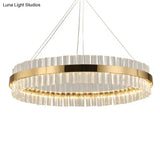 Simplicity Gold Led Crystal Pendant Light - Ring Tri-Prism Design Perfect For Living Room