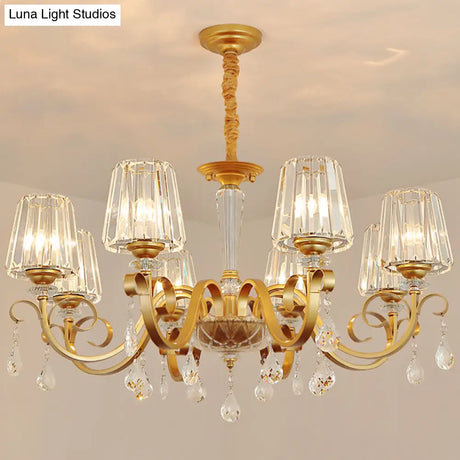 Simplicity Gold Tapered Crystal Hanging Light Kit - Elegant Ceiling Chandelier With Scrolled Arm