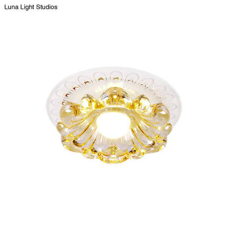 Simplicity Led Ceiling Light In White Round/Square Flushmount With Flower Crystal Shade - Warm/White