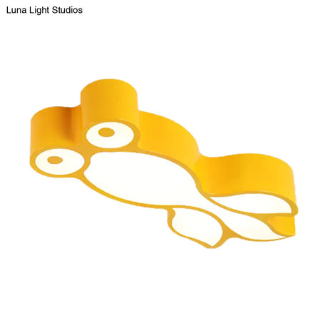 Simplicity Led Flush Mount Light With Acrylic Shade - Yellow/Blue Goldfish Design