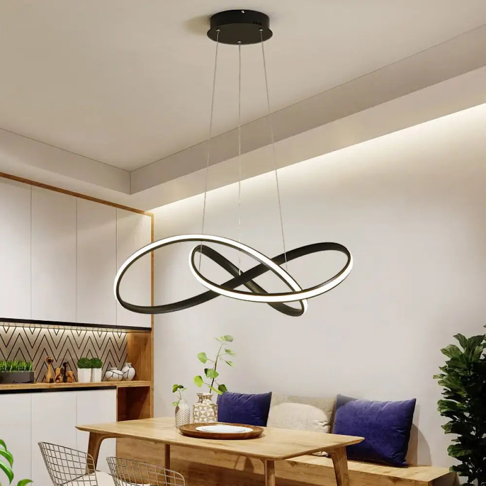 Simplicity Led Hanging Chandelier - 19.5’/27.5’ Wide Black/White Twisted Pendant Lamp With