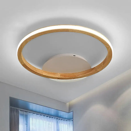 Simplicity Loop Wood Flush Led Ceiling Mount Light Fixture With Out Glow Design - 13’/17’ Dia / 13’
