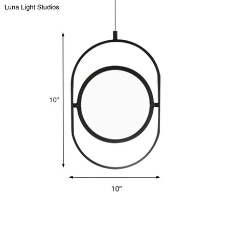 Simplicity Metal Led Black Pendant Light - Oval Suspension Ceiling Fixture: Horizontal/Vertical