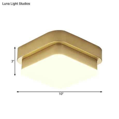 Simplicity Metallic Led Flushmount Ceiling Light In Gold - Triangle/Round/Square Design For