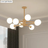Simplicity Modern Beige Wood Hanging Light With White Frosted Glass Shade For Living Room & Bedroom