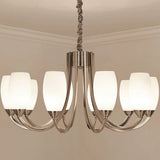 Simplicity Nickel Finish Swoop Arm Chandelier With Oval White Glass Shade: Elegant Metal Pendant