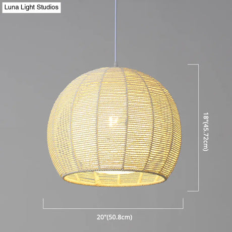 Simplicity Single Light Japanese Pendant Lamp With Double Rattan Shade - Beige/Coffee