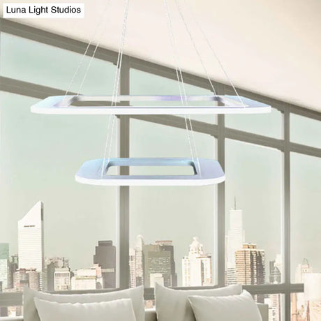 Simplicity Square Led Chandelier - Acrylic Office Pendant Light In Warm/White/Natural