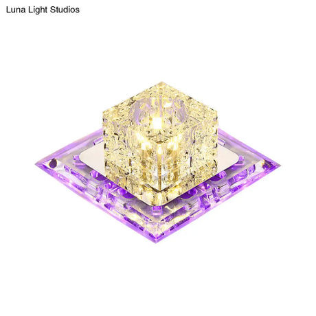 Simplicity Square Led Crystal Flush Mount Ceiling Light - Clear For Entryways