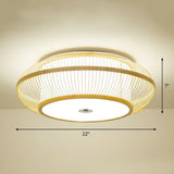 Simplicity Wood Flush Mount Bedroom Lighting - Bamboo 1 - Light Lantern Ceiling Light / 22’