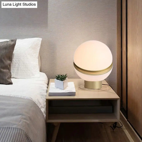 Simplistic Milk Glass 1-Light Gold Nightstand Lamp For Living Room - Spling Semiball Metal Night
