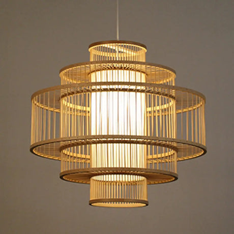 Single-Head Asian Bamboo Hanging Light For Restaurants - 3 Shades 16-31.5 Inches Wide Beige / 16’