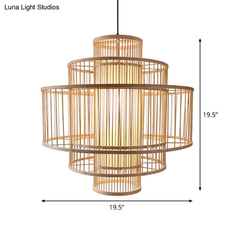 Single-Head Asian Bamboo Hanging Light For Restaurants - 3 Shades 16-31.5 Inches Wide Beige