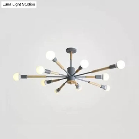 Sky Bang Kindergarten Chandelier - Wooden Nordic Hanging Light With Open Bulb